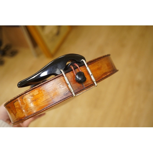 1414 - A late 19th century French violin, back measures 36cm. Condition - fair