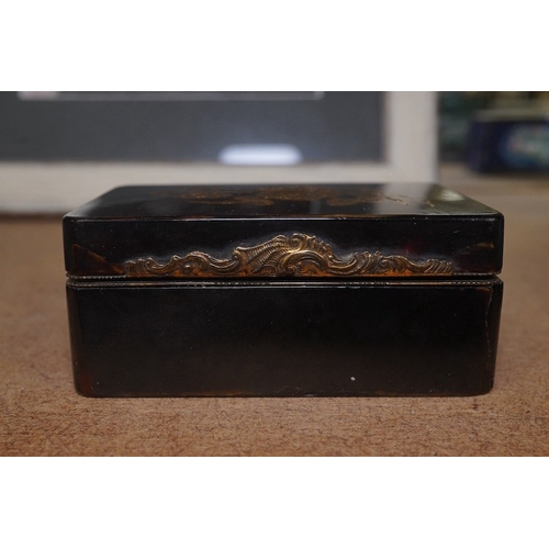 1433 - A George III tortoiseshell and gilt metal inlaid ivory portrait miniature snuff box and another port... 