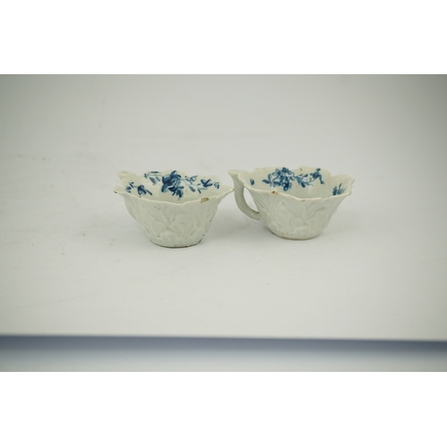 1437 - A pair of Worcester blue and white butterboats, c.1758-60, with differing blue and white decoration,... 