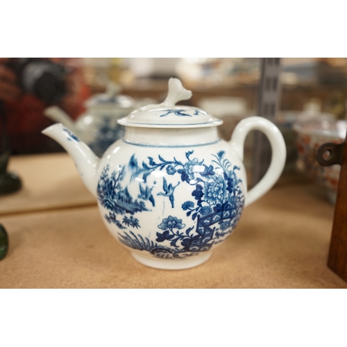 1443 - A Worcester fence pattern teapot and cover, c. 1775, 13cm high. Condition - fair.