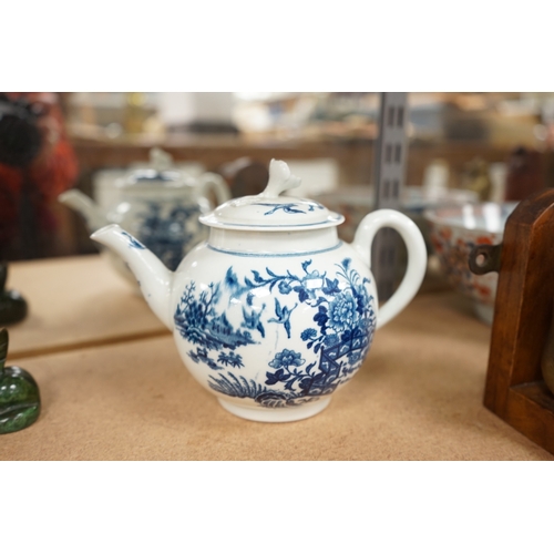 1443 - A Worcester fence pattern teapot and cover, c. 1775, 13cm high. Condition - fair.