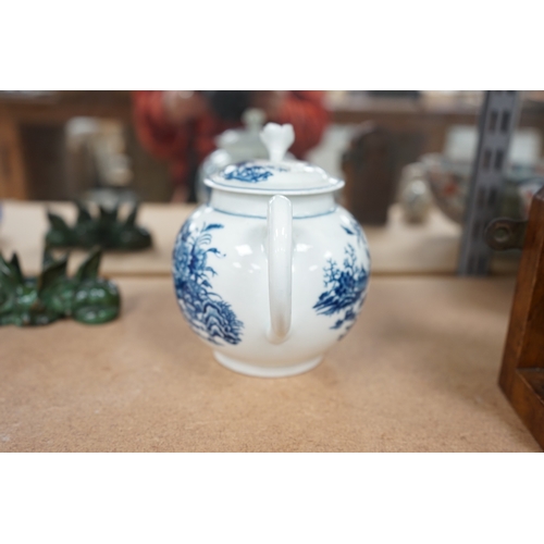 1443 - A Worcester fence pattern teapot and cover, c. 1775, 13cm high. Condition - fair.