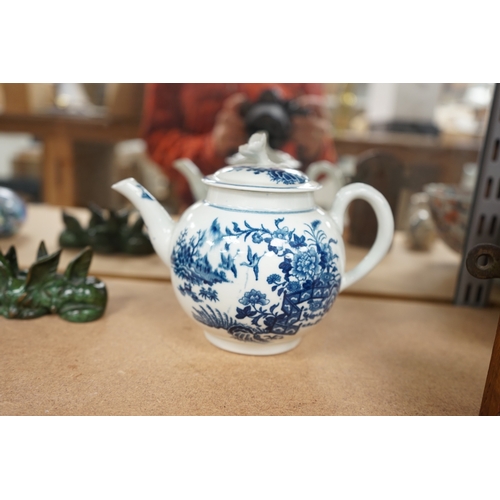 1443 - A Worcester fence pattern teapot and cover, c. 1775, 13cm high. Condition - fair.