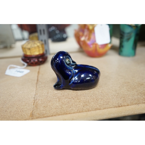 1446 - A Royal Doulton stoneware grotesque blue glazed 'duck' by Mark V. Marshall, 9cm wide. Condition - go... 