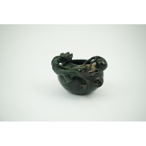 1451 - A Chinese dragon carved green hardstone brushwasher, 5cm high. Condition - good