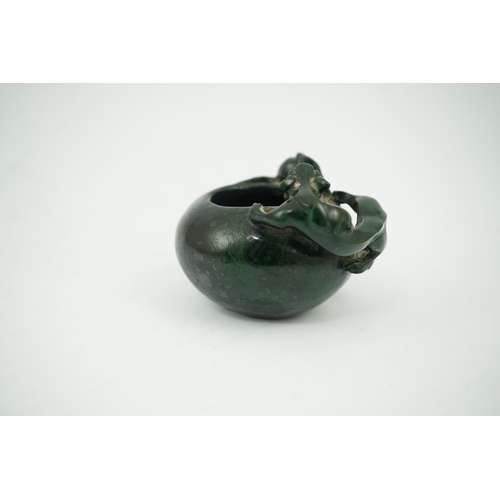 1451 - A Chinese dragon carved green hardstone brushwasher, 5cm high. Condition - good