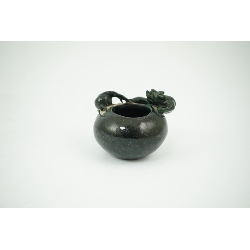 1451 - A Chinese dragon carved green hardstone brushwasher, 5cm high. Condition - good