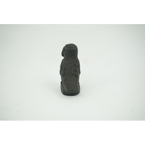 1460 - Attributed to Wedgwood, a black basalt intaglio fob seal, c.1809, modelled as an owl, inscribed For... 