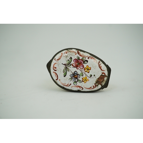 1462 - An 18th century South Staffordshire (Bilston) enamel box modelled as a canary with floral decorated ... 