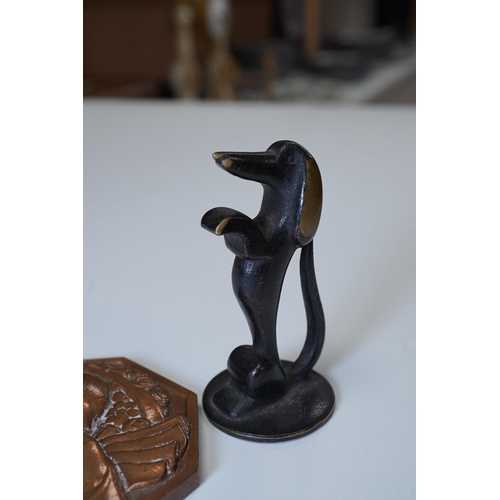 1475 - P.Turin, a small Art Deco bronze plaque and a Richard Rohac bronze dachshund. Dachshund 5cm high. Co... 