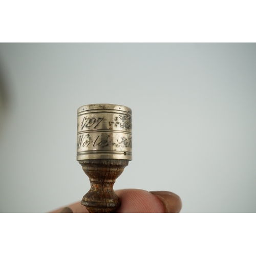 1479 - Australian Interest - an antique silver mounted treen miniature tipstaff inscribed 'William Raven, C... 