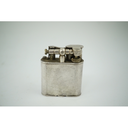 1482 - An Edwardian Dunhill cigarette lighter with unmarked crested white metal banding and patent no.28880... 