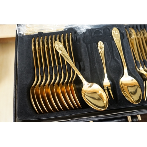 1485 - A Bestecke gold plated canteen of cutlery. Condition - good