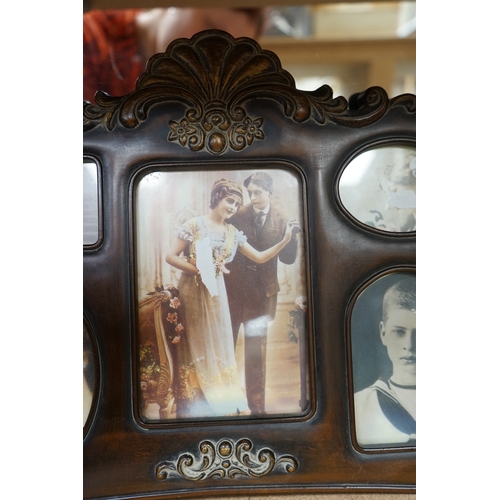 1486 - An Edwardian style multi photo frame and butterfly wing tray, 51cm wide. Condition - fair