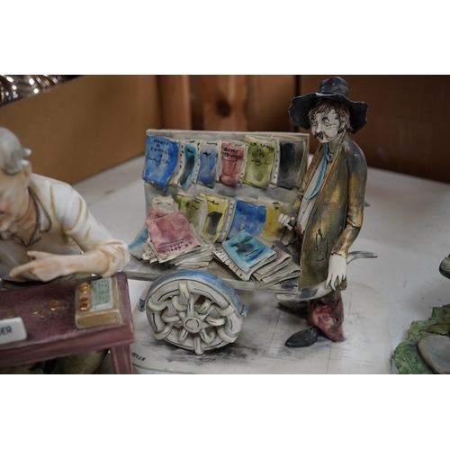 1490 - Four Italian ceramic figures to include Capodimonte money changer, 20cm. Condition - poor to fair... 