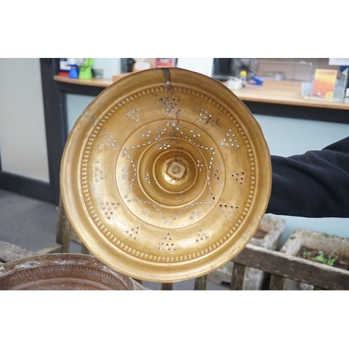 1498 - A Middle Eastern brass 'Mangal' brazier, with pierced decoration, 60cm high. Condition - good