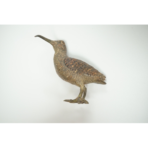 1499 - Two early 20th century Austrian cold painted bronze Long Billed Curlew, larger 6cm high. Condition -... 