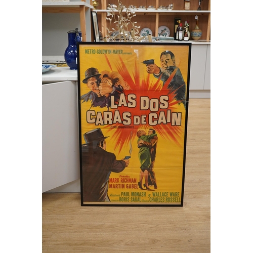 1500 - An Argentinian framed 1960s film poster for Las Dos Caras de Cain (The Crimebusters), 1962. Conditio... 