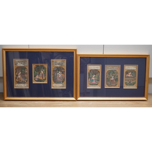 1716 - Jan Ray, set of six Indo-Persian gouaches, mounted and framed as two, Manuscripts with figures, each... 