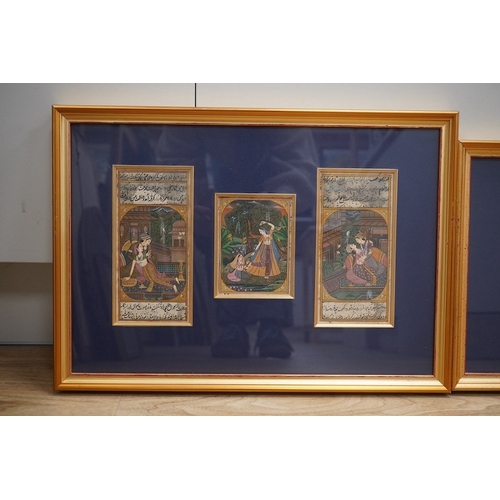 1716 - Jan Ray, set of six Indo-Persian gouaches, mounted and framed as two, Manuscripts with figures, each... 