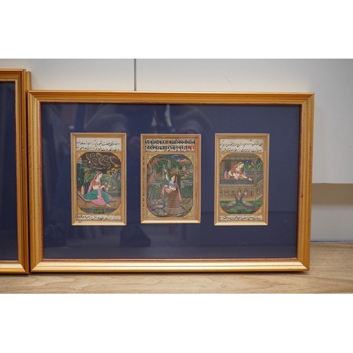 1716 - Jan Ray, set of six Indo-Persian gouaches, mounted and framed as two, Manuscripts with figures, each... 