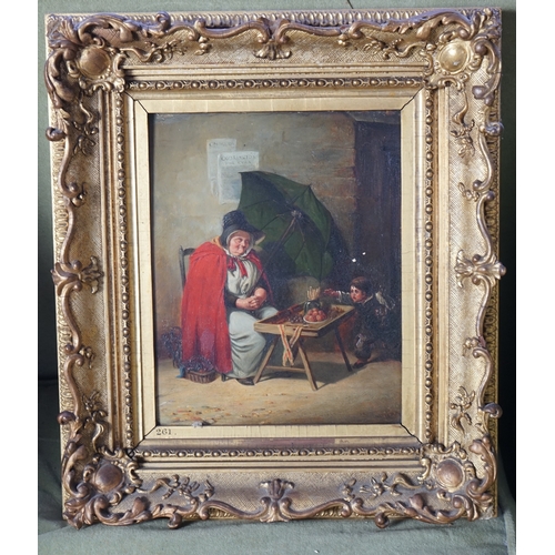 1724 - T.R.S. (19th Century English School), oil on wooden panel, The Sleeping Fruit Seller, initialled, ... 