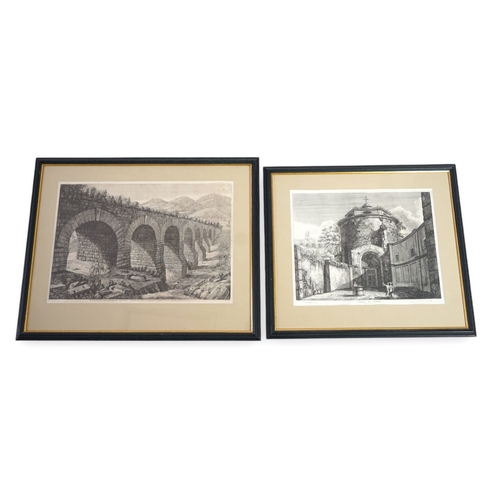 1733 - Luigi Rossini (Italian, 1790-1857), two engravings, Vedute del Ponte di Nona 1823 and Tempio di Romo... 