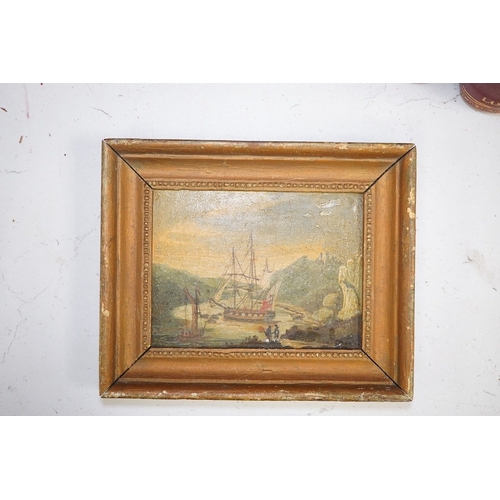 1741 - Early 19th century, naive School, oil on board, 'Endeavour at Tahiti, unsigned, 10 x 13cm, gilt fram... 