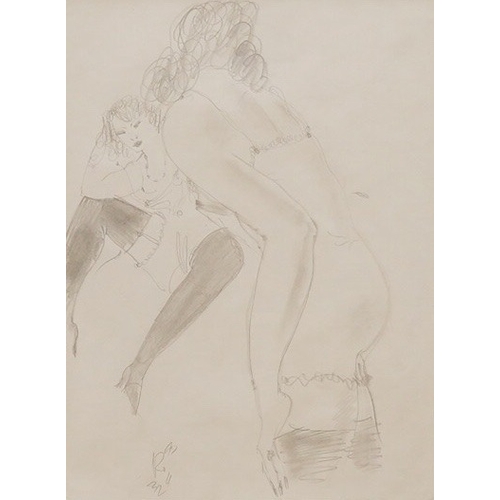 1752 - 20th century school, pencil, study of two nude women, indistinctly signed and dated, 28 x 20cm. Cond... 