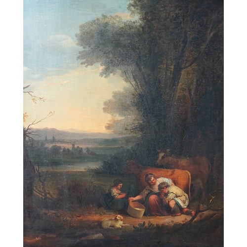 1787 - Attributed to Thomas Barker of Bath (British, 1769-1847), oil on canvas, Landscape with figures milk... 