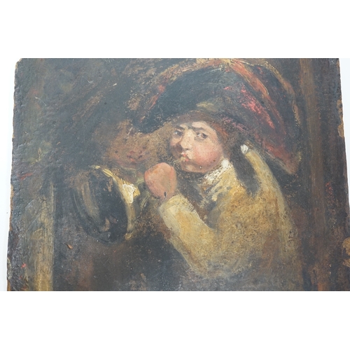 1793 - 19th century oil on board, study of a figure playing a trumpet, unsigned, 18 x 15.5cm. Condition - p... 