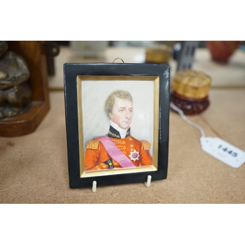 1795 - A 19th century hand painted porcelain plaque of Arthur Wellesley, Marquis and 1st Duke of Wellington... 