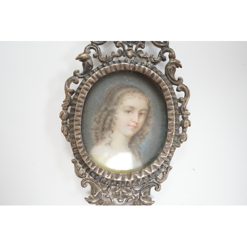 1799 - English School circa 1840, watercolour on ivory miniature portrait of a young lady with ringlets, si... 