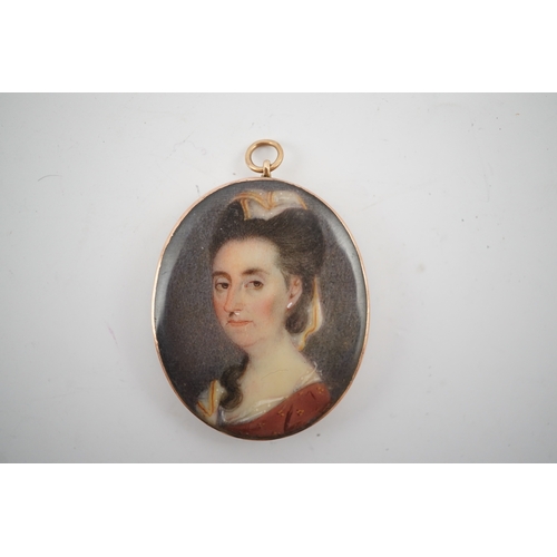 1800 - An early 19th century portrait miniature of a lady with Miers style silhouette of a gentleman verso,... 