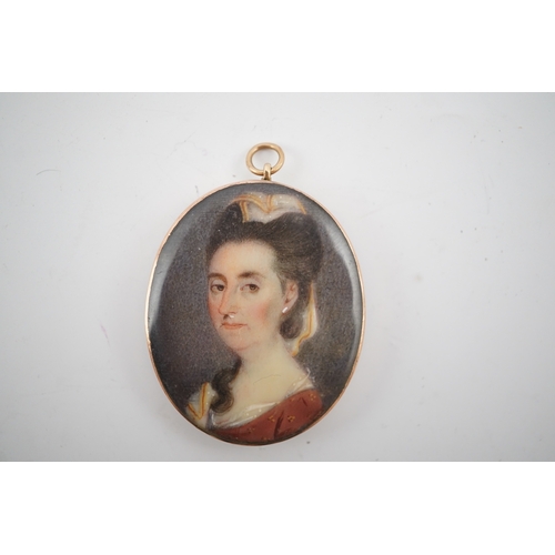 1800 - An early 19th century portrait miniature of a lady with Miers style silhouette of a gentleman verso,... 