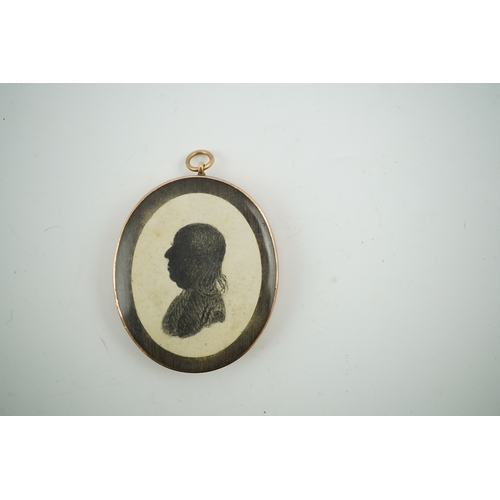 1800 - An early 19th century portrait miniature of a lady with Miers style silhouette of a gentleman verso,... 