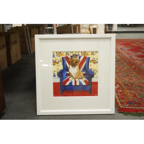 1804 - Paula Zimmermann (contemporary) limited edition giclee print, Corgi seated upon a Union Jack chair, ... 