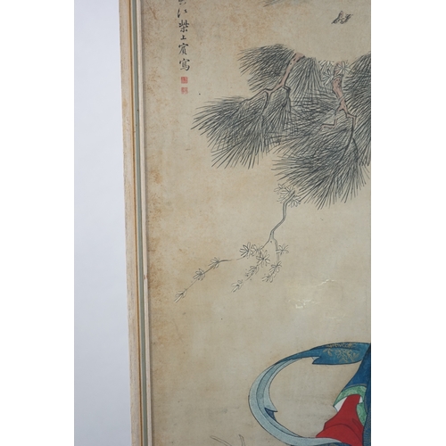 1807 - Chinese School, 19th century, a large ink and colour on paper, depicting the Daoist immortal Magu an... 