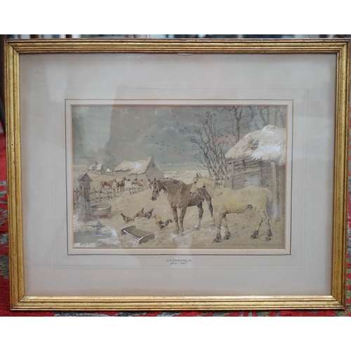 1811 - After J. F. Herring (1815-1907), watercolour on paper, winter farmyard scene, 20.5 x 30cm. Condition... 