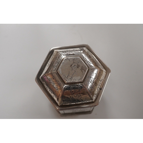 1825 - A late Victorian silver octagonal tea caddy, by Thomas Bradbury & Sons, London, 1895, 12.8cm and a D... 