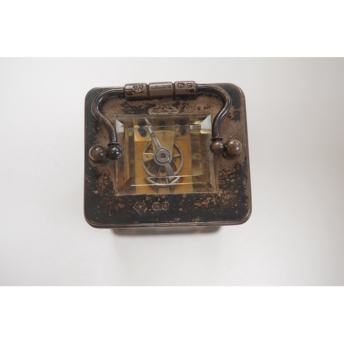 1828 - A late Victorian silver mounted miniature carriage timepiece, George Betjemann & Sons, London, 1890,... 