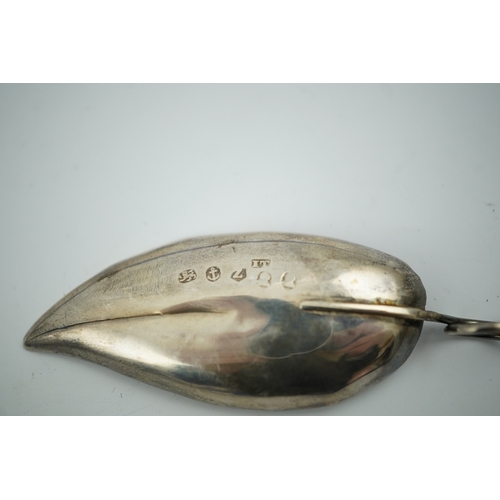 1844 - A George IV silver leaf shaped caddy spoon, maker I.T. Birmingham, 1823, 81mm. Condition - fair... 