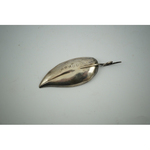 1844 - A George IV silver leaf shaped caddy spoon, maker I.T. Birmingham, 1823, 81mm. Condition - fair... 