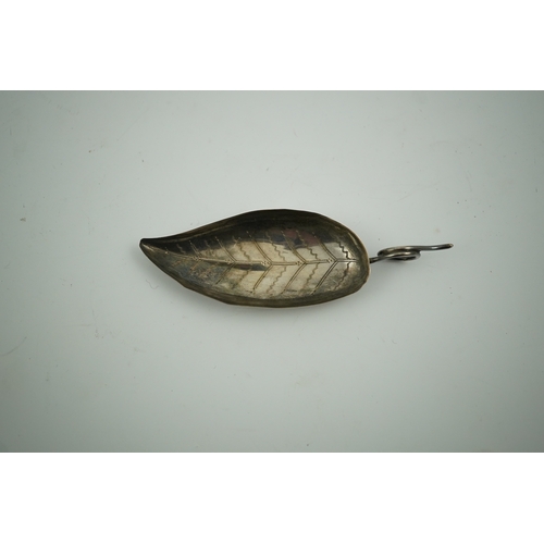 1844 - A George IV silver leaf shaped caddy spoon, maker I.T. Birmingham, 1823, 81mm. Condition - fair... 