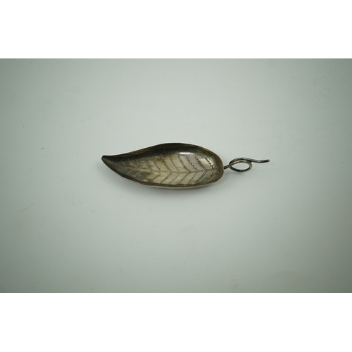 1844 - A George IV silver leaf shaped caddy spoon, maker I.T. Birmingham, 1823, 81mm. Condition - fair... 