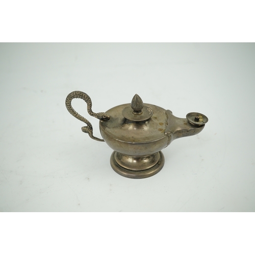 1848 - A late Victorian silver club lighter modelled as an oil lamp with serpent handle, Goldsmiths & Silve... 