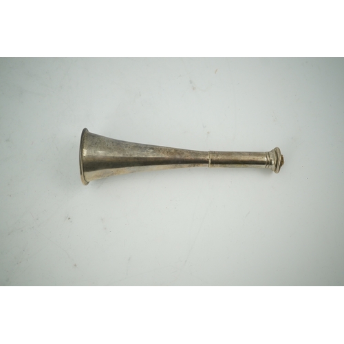 1851 - A late Victorian novelty silver club lighter, modelled as a hunting horn, London, 1892, 12cm. Condit... 