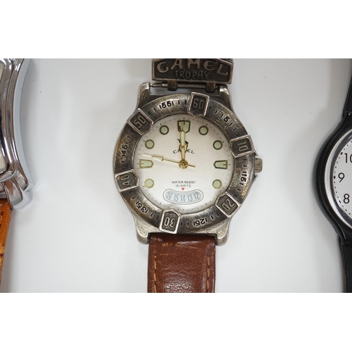 1904 - A group of assorted modern wrist watches including Sekonda, Camel and Timex Snoopy, together with tw... 