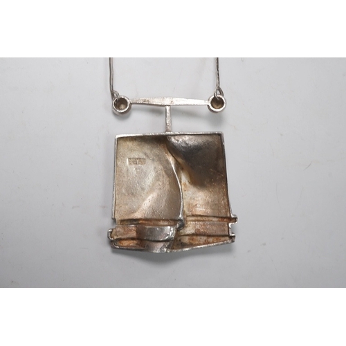 1911 - A Finnish Bjorn Weckstrom sterling pendant necklace, overall 80cm. Condition - fair