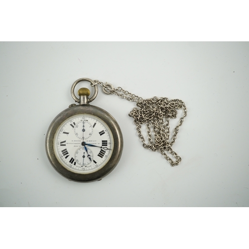 1919 - A George V silver open farce keyless pocket watch, by S. Smith & Son, with two subsidiary dials, cas... 